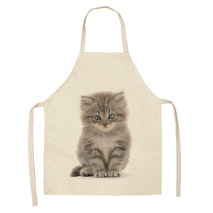 1Pcs Kitchen Apron Funny Dog Bulldog Cat Printed Sleeveless Cotton Linen Aprons for Men Women Home Cleaning Tools 53*65cm WQ0029