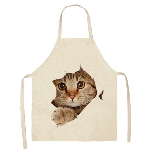 1Pcs Kitchen Apron Funny Dog Bulldog Cat Printed Sleeveless Cotton Linen Aprons for Men Women Home Cleaning Tools 53*65cm WQ0029