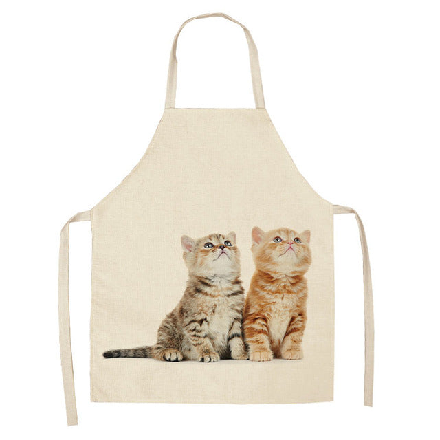 1Pcs Kitchen Apron Funny Dog Bulldog Cat Printed Sleeveless Cotton Linen Aprons for Men Women Home Cleaning Tools 53*65cm WQ0029