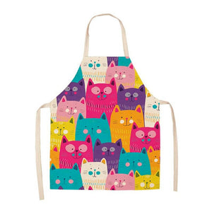 Parent-child Kitchen Apron Funny Cartoon Cat Printed Sleeveless Cotton Linen Aprons for Men Women Home Cleaning Tools