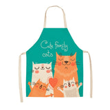 Parent-child Kitchen Apron Funny Cartoon Cat Printed Sleeveless Cotton Linen Aprons for Men Women Home Cleaning Tools