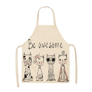 Parent-child Kitchen Apron Funny Cartoon Cat Printed Sleeveless Cotton Linen Aprons for Men Women Home Cleaning Tools