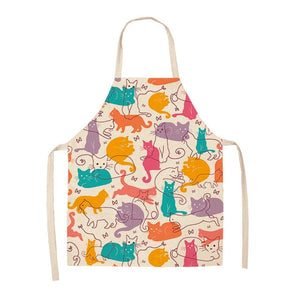 Parent-child Kitchen Apron Funny Cartoon Cat Printed Sleeveless Cotton Linen Aprons for Men Women Home Cleaning Tools