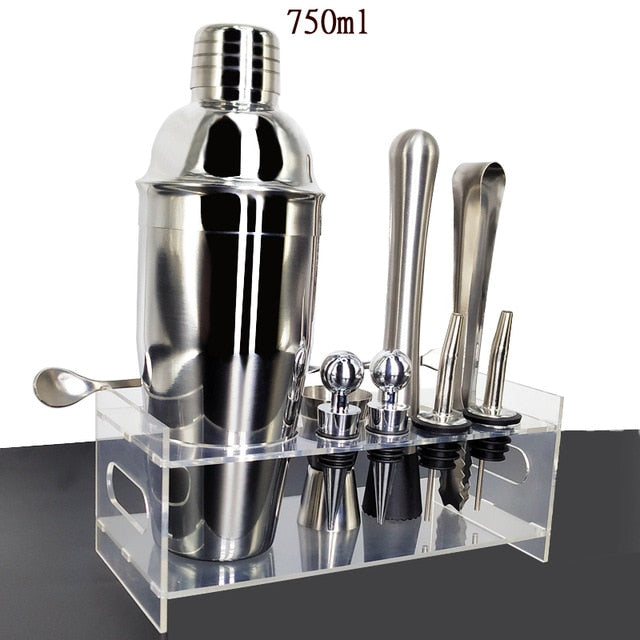 750ml/600ml Stainless Bar Cocktail Shaker Set Barware Set Shaker Set with Wooden Rack