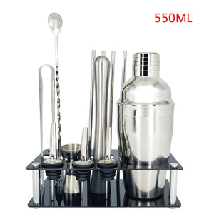 750ml/600ml Stainless Bar Cocktail Shaker Set Barware Set Shaker Set with Wooden Rack