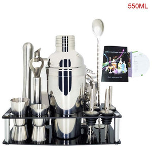 750ml/600ml Stainless Bar Cocktail Shaker Set Barware Set Shaker Set with Wooden Rack