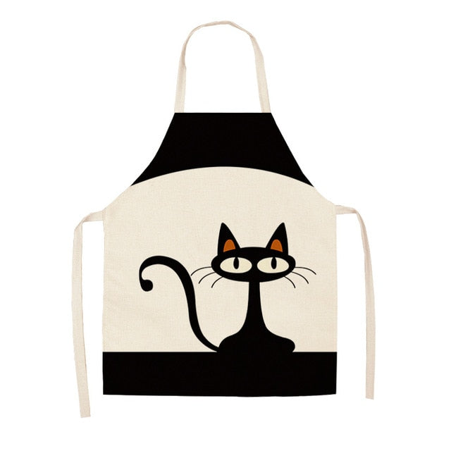 Parent-child Kitchen Apron Funny Cartoon Cat Printed Sleeveless Cotton Linen Aprons for Men Women Home Cleaning Tools