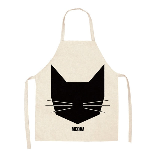 Parent-child Kitchen Apron Funny Cartoon Cat Printed Sleeveless Cotton Linen Aprons for Men Women Home Cleaning Tools