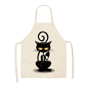 Parent-child Kitchen Apron Funny Cartoon Cat Printed Sleeveless Cotton Linen Aprons for Men Women Home Cleaning Tools