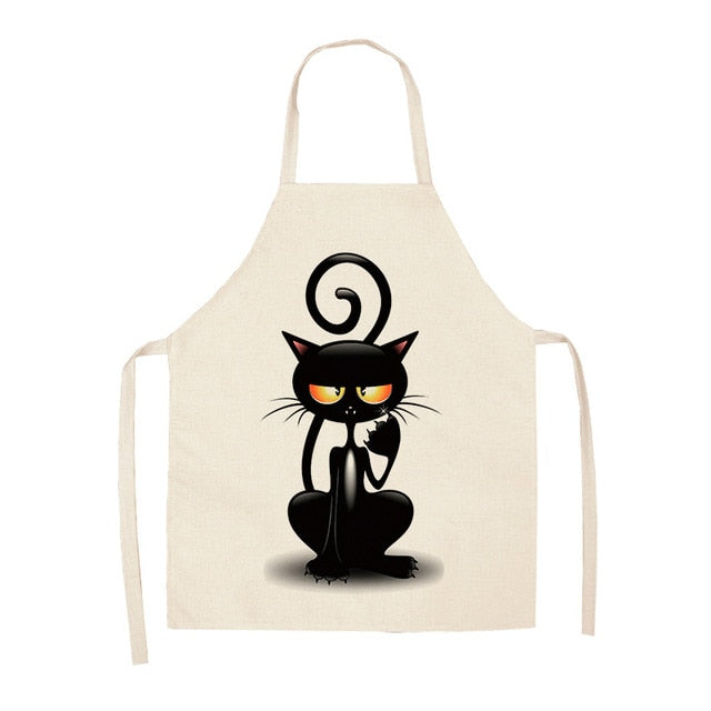 Parent-child Kitchen Apron Funny Cartoon Cat Printed Sleeveless Cotton Linen Aprons for Men Women Home Cleaning Tools