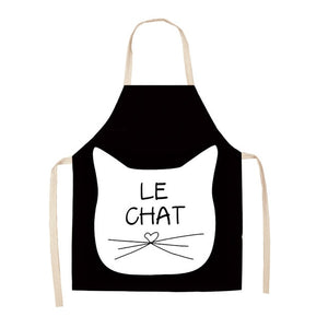 Parent-child Kitchen Apron Funny Cartoon Cat Printed Sleeveless Cotton Linen Aprons for Men Women Home Cleaning Tools