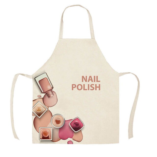 1Pcs Kitchen Apron Color nail polish bottle Printed Sleeveless Cotton Linen Aprons Men Women Home Cleaning Tools 55*68cm WQ04