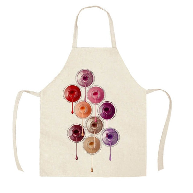 1Pcs Kitchen Apron Color nail polish bottle Printed Sleeveless Cotton Linen Aprons Men Women Home Cleaning Tools 55*68cm WQ04