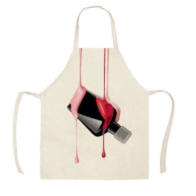 1Pcs Kitchen Apron Color nail polish bottle Printed Sleeveless Cotton Linen Aprons Men Women Home Cleaning Tools 55*68cm WQ04