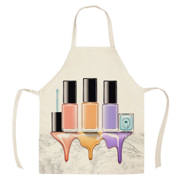 1Pcs Kitchen Apron Color nail polish bottle Printed Sleeveless Cotton Linen Aprons Men Women Home Cleaning Tools 55*68cm WQ04