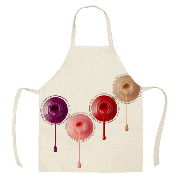 1Pcs Kitchen Apron Color nail polish bottle Printed Sleeveless Cotton Linen Aprons Men Women Home Cleaning Tools 55*68cm WQ04