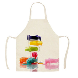 1Pcs Kitchen Apron Color nail polish bottle Printed Sleeveless Cotton Linen Aprons Men Women Home Cleaning Tools 55*68cm WQ04