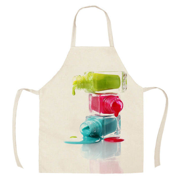 1Pcs Kitchen Apron Color nail polish bottle Printed Sleeveless Cotton Linen Aprons Men Women Home Cleaning Tools 55*68cm WQ04