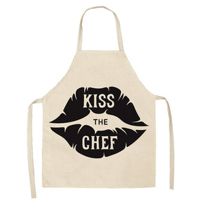 1 Pcs Creative Black and White Pattern Kitchen Aprons for Woman Home Cotton Linen Sleeveless Apron Cooking Baking Waist Bib Tool