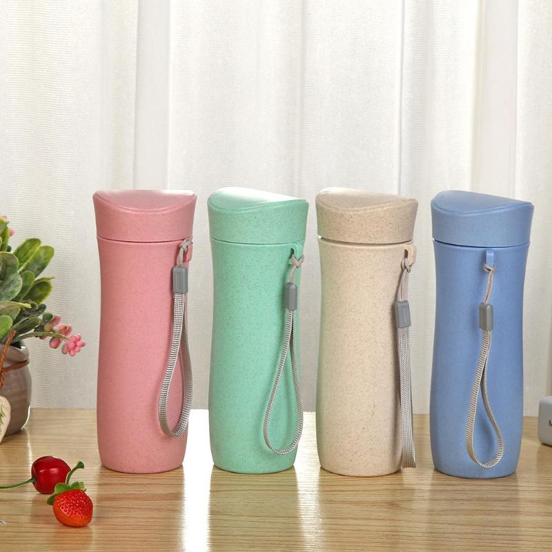 300ml Wheat Straw Drinking Cup Eco-Friendly Coffee Tea Mug Portable Water Bottle Kitchen Drinkware Soild Color Water Bottles