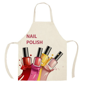 1Pcs Kitchen Apron Nail Polish women flowers Printed Sleeveless Cotton Linen Aprons for Men Women Home Cleaning Tools 55*68cm