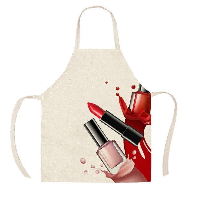 1Pcs Kitchen Apron Nail Polish women flowers Printed Sleeveless Cotton Linen Aprons for Men Women Home Cleaning Tools 55*68cm