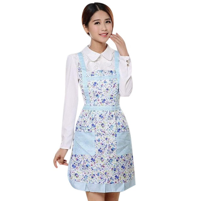 Women Apron with Pockets Waterproof Plaid Print Kitchen Double Layer Anti-oil Aprons Kitchen Cooking Thick Cloth Home Supplies