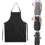 Kitchen Unisex Aprons Adjustable Black Stripe Bib Apron With 2 Pockets Chef Kitchen Cook Tool For Man Woman