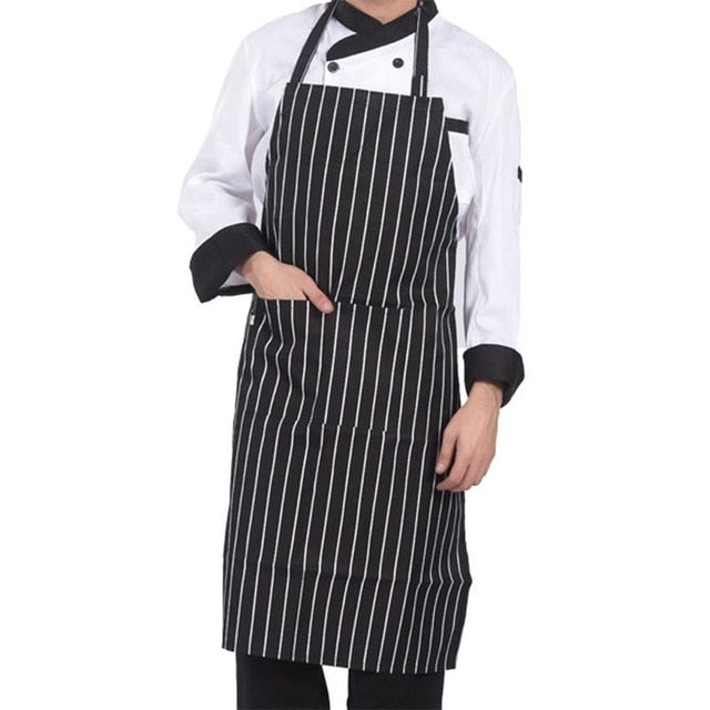 Adjustable Half-length Adult Apron Hotel Restaurant Chef Waiter Apron Kitchen Cook Striped Apron With 2 Pockets