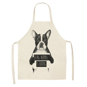 1Pcs Kitchen Apron Funny Dog Bulldog Cat Printed Sleeveless Cotton Linen Aprons for Men Women Home Cleaning Tools 53*65cm WQ0029