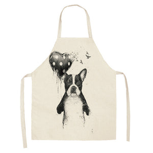 1Pcs Kitchen Apron Funny Dog Bulldog Cat Printed Sleeveless Cotton Linen Aprons for Men Women Home Cleaning Tools 53*65cm WQ0029