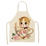 1Pcs Kitchen Apron Funny Dog Bulldog Cat Printed Sleeveless Cotton Linen Aprons for Men Women Home Cleaning Tools 53*65cm WQ0029