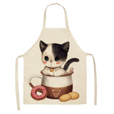 1Pcs Kitchen Apron Funny Dog Bulldog Cat Printed Sleeveless Cotton Linen Aprons for Men Women Home Cleaning Tools 53*65cm WQ0029