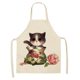 1Pcs Kitchen Apron Funny Dog Bulldog Cat Printed Sleeveless Cotton Linen Aprons for Men Women Home Cleaning Tools 53*65cm WQ0029